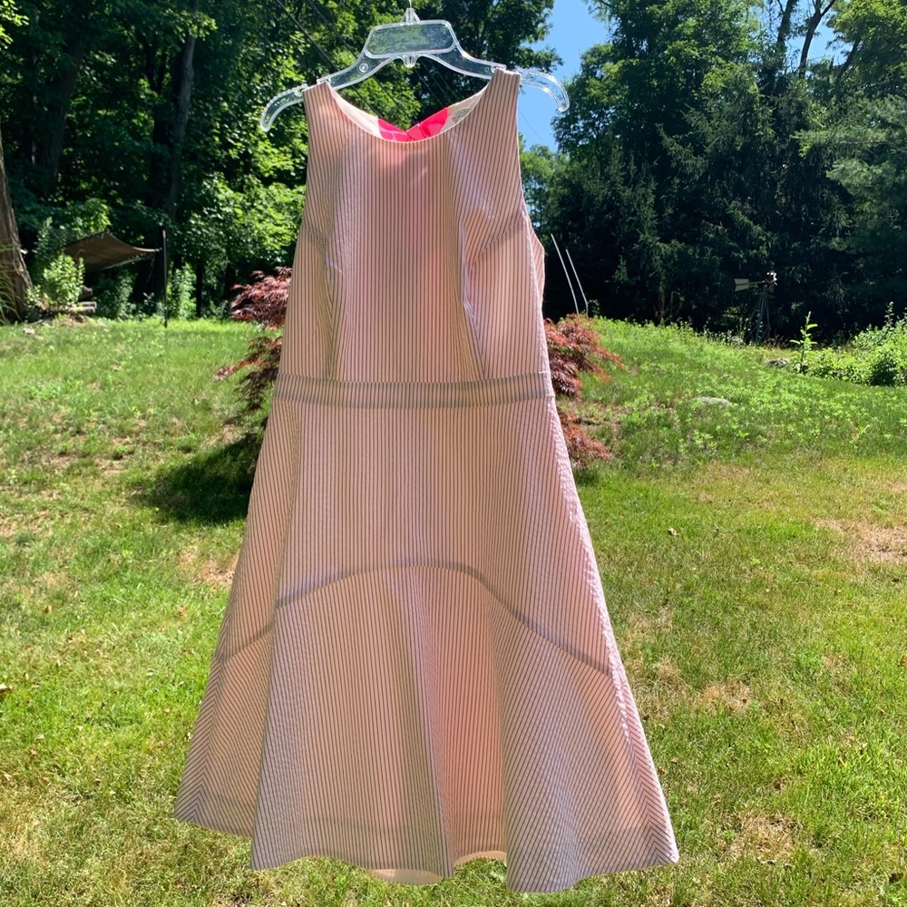 J Crew Pink and White striped seersucker dress